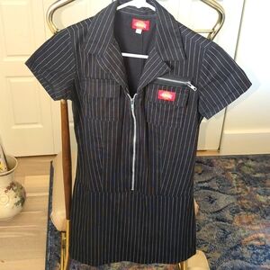 Dickies Annie Zip Dress in Black Pinstripe